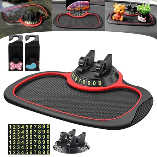 Camic Multifunctional Vehicle Mounted Anti Slip Mobile Phone Holder, Non Slip Dashboard Mat, Universal Phone Holder with Number Parking Plate, for Phones/Keys/Accessories (Red) von Camic