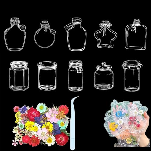 Transparent bookmarks for Dried Flowers-DIY Gifts Bookmarks, Clear Bookmarks for Pressed Flowers, Handmade Dried Beautiful Flower Page Clear Jars Stickers with Hole (B) von Camic
