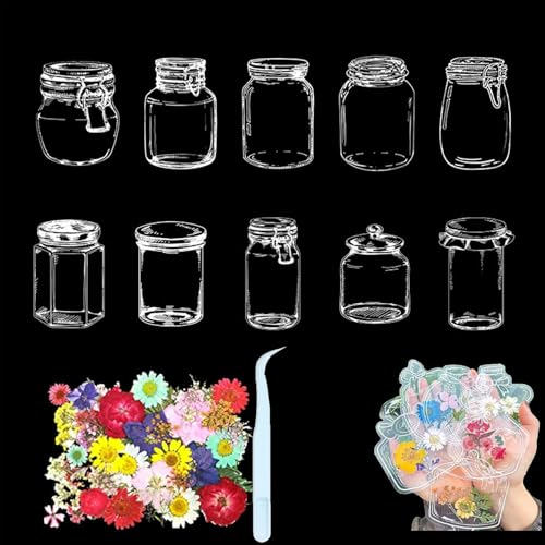 Transparent bookmarks for Dried Flowers-DIY Gifts Bookmarks, Clear Bookmarks for Pressed Flowers, Handmade Dried Beautiful Flower Page Clear Jars Stickers with Hole (E) von Camic
