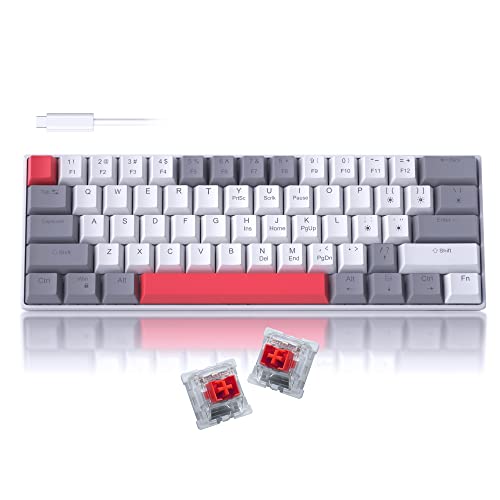 60 % mechanische Gaming-Tastatur, Hot Swappale, Gaming-Tastatur mit linearen roten Schaltern, kabelgebundenes abnehmbares Typ-C-Kabel, Mini-Tastatur mit Hintergrundbeleuchtung für Windows/Mac/PC/Laptop von Camiysn