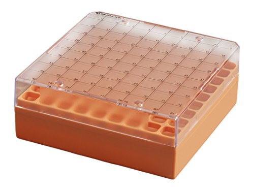 camlab Kunststoffe RTP/73300-o Aufbewahrungsbox mit festen Rack, 81 Place, Polycarbonat, orange (5 Stück) von Camlab Plastics