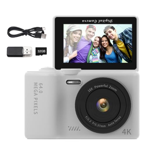 4K Digitalkamera 64MP WiFi-Fotokamera mit 180° Flip 3-Zoll-Bildschirm, 16X Digitalzoom, integriertes LED-Fülllicht, 1200-mAh Akku, 32 GB TF-Karte für Kinder, Teenager,Erwachsene 4K Digitalkamera 64MP WiFi-Fotokamera mit 180° Flip 3-Zoll-Bildschirm, 16X Digitalzoom, integriertes LED-Fülllicht, 1200-mAh Akku, 32 GB TF-Karte für Kinder, Teenager,Erwachsene von Camnoon