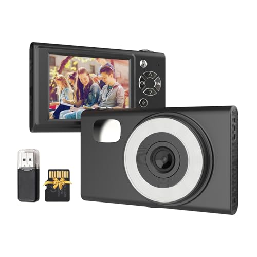 Camnoon 1080P Digitalkamera, 48 MP Fotokamera, 16X Digitalzoom, eingebautes LED-Fülllicht, 700-mAh Akku mit 32 GB TF-Karte, USB-Kartenleser für Teenager, Kinder, Freunde (Schwarz) von Camnoon