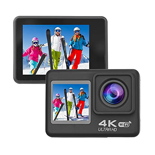 Camnoon 4K60FPS Ultra High Definition WiFi Action Kamera Dual Screen 170° Weitwinkel 30 Meter Wasserdicht mit Fernbedienung 1 Li-Ion Akku Montagezubehör Kit Schwarz von Camnoon