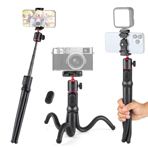 Camnoon Ausziehbares Kamerastativ, 60 cm Flexibler Selfie-Stick, 360 Grad Kugelkopf, Stativständer mit Telefonhalterung, Fernauslöser für spiegellose Kamera, Sportkamera, Smartphone, Vlog Camnoon Ausziehbares Kamerastativ, 60 cm Flexibler Selfie-Stick, 360 Grad Kugelkopf, Stativständer mit Telefonhalterung, Fernauslöser für spiegellose Kamera, Sportkamera, Smartphone, Vlog von Camnoon