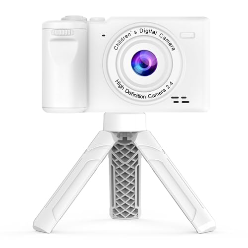 Camnoon Digitalkamera für Kinder, 1080P Kinderkamera 12 MP mit augenschützenden 2,4-Zoll-Bildschirm, eingebauter 600-mAh-Akku mit Umhängeband, Mini-Desktop-Stativ für Jungen und Mädchen (Weiß) von Camnoon