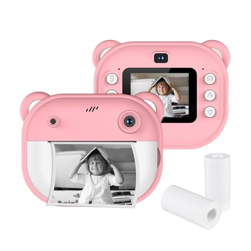 Camnoon Kinderkamera Sofortbildkamera 1080P Digitalkamera mit Doppelobjektiv, 2-Zoll-Bildschirm, eingebauter Akku, Bilderrahmen, Thermodruckpapier für über 3-jährige Kinder (Lila) von Camnoon