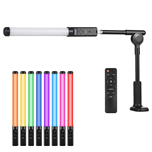 Camnoon LED-Videoleuchte RGB 3200K-5500K LED-Videolichtstab 9 Bunte Lichteffekte mit Lichtständer Fernbedienung Eingebauter Akku für Vlog Kamera YouTube von Camnoon