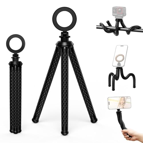 Camnoon Magnetischer Telefonhalter, Flexibler Telefonstativständer, Tischstativ, 2 kg Tragkraft, mit 1/4 Zoll Schraube, Telefonring, magnetische Platte für iOS und Android Smartphone, Sportkamera von Camnoon