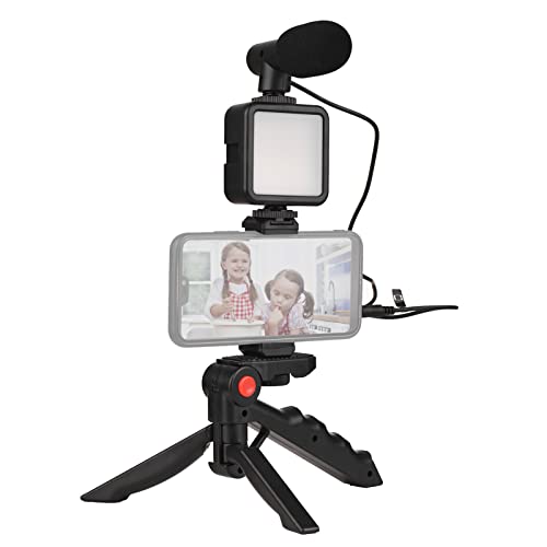 Camnoon Smartphone Vlog Kit Mini-LED-Videoleuchte + Nierenmikrofon + ausziehbarer Telefonclip + Stativ mit Einstellbarer Helligkeit für Live-Stream-Vlog-Videoaufnahmen Videokonferenz-Selfie von Camnoon