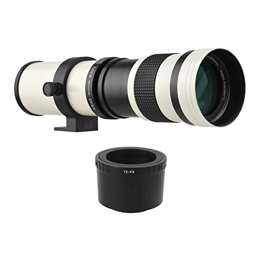 Camnoon Super-Tele-Zoomobjektiv F/8.3-16 420-800mm T2 Mount mit FX-Mount 1/4 Gewinde für Fujifilm X-Pro2 X-E2 X-E3 X-A5 X-M1 X-T1 X-T2 XT3 X-T10 X-T20 X-T30 X-H1 X-Mount-Kameras（Weiß ） von Camnoon