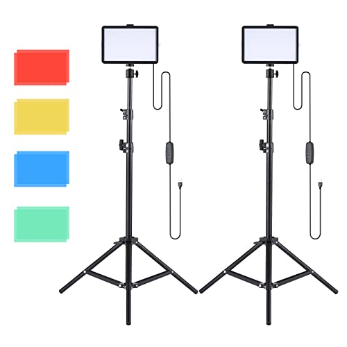 Camnoon USB-LED-Videoleuchten-Set, 3200 K-5500 K, dimmbar, mit 172 cm Lichtständern, flexible Kugelköpfe, Farbfilter für Videokonferenzbeleuchtung, 2 Stück von Camnoon