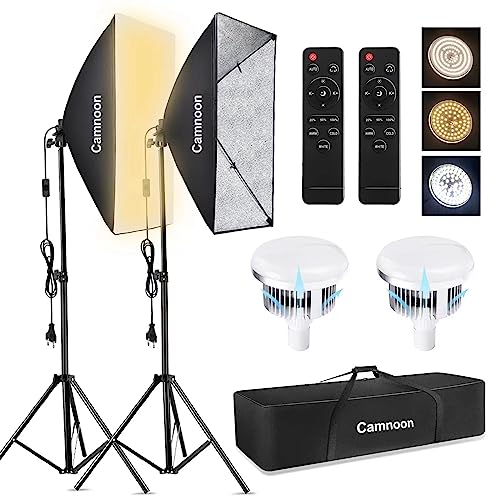 Softbox Set, Camnoon Fotostudio Licht Set mit 2x85W 3000-6000K Bi-Color Temperatur LED Licht, 2x50x70cm Softbox, 2x2M Light Stand, 2 Fernbedienung, Tragetasche, für Studio Portrait Produkt Foto Video von Camnoon