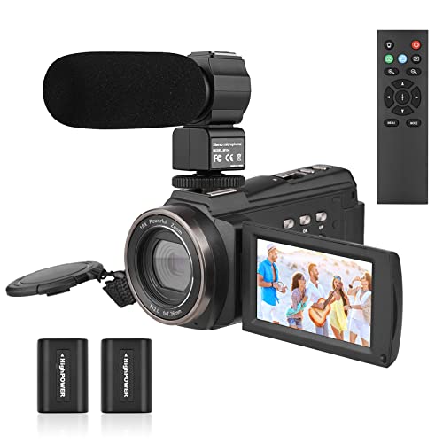 Videokamera 4K, Camnoon Camcorder 4K 48MP 60FPS mit WiFi/16-Fachem Zoom/3-Zoll-Touchscreen/IR-Infrarot-Nachtsichtgerät/6-Achsen-Bildstabilisierung, Enthält 1 Mikrofon, 1 Fernbedienung, 2 Batterien von Camnoon