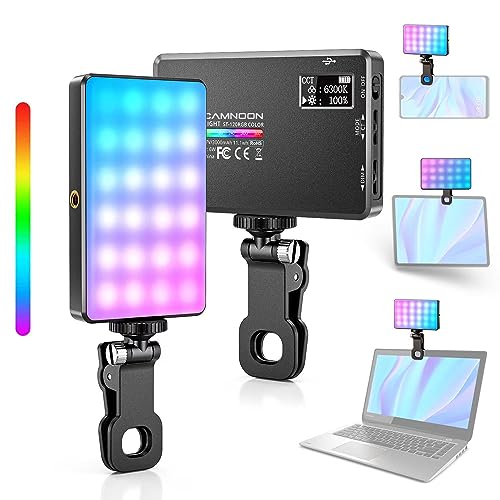 Videoleuchte LED mit Clip, Camnoon Selfie Streaming Licht mit 120 LED Perlen 1000Lux, 2500K-9000K, 20 Szenenlichteffekte, 117G Tragbare Fotolicht für Outdoor Mobile, TikTok-Videodreh, Handy/Laptop von Camnoon