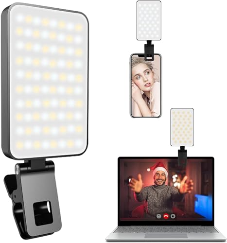 Videoleuchte LED mit Clip, Camnoon Selfie Streaming Licht mit 80 LED Perlen, 3000K-6000K,LED Selfie mit 5 Lichtmodi, 120G Tragbare Fotolicht für Outdoor Mobile, TikTok-Videodreh, Handy/Laptop von Camnoon