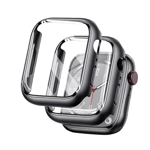 Hard Hülle mit Glas Displayschutz für Apple Watch SE/6/5/4 44mm, Rundum Schutzhülle HD PC Schutz Case für iWatch SE 44mm,2-Stück Hartglas Schutzhülle für Apple Watch SE 6/5/4 44mm,Schwarz von Camokia