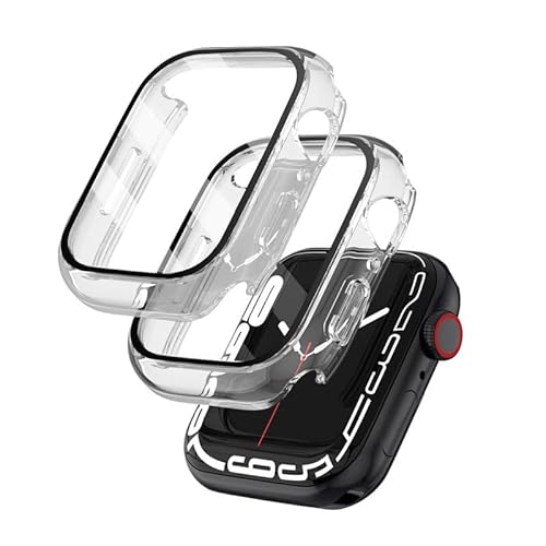 Hard Hülle mit Glas Displayschutz für Apple Watch Series 7/8/9 45mm, Rundum Schutzhülle HD PC Schutz Case für iWatch S9/S8/S7 45mm,2-Stück Hartglas Schutzhülle für Apple Watch Series 45mm,Clear von Camokia