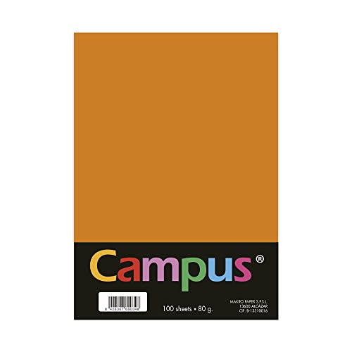 Campus - Farbiges A4-Papier, 100 Stück, 80 g/m², 210 x 297 mm, A4-Papier, weich, weich, ideal für Buchbindung, Büro, Zeichnen und Basteln. Farbe: Orange von Campus