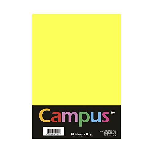 Campus - Farbpapier A4 100 Stück, 80g/m², 210 x 297 mm, farbige A4-Papiere, weiche Haptik, perfekt zum Binden, Büro, Zeichnen und Basteln, neongelb von Campus