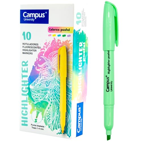 Campus Textmarker Pastell, Stift mit abgeschrägter Spitze, 10 Stück auf Wasserbasis, Textmarker in Pastellfarben (grün) von Campus
