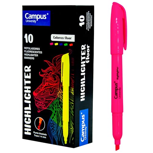Campus Textmarker mit abgeschrägter Spitze, 10 Stück auf Wasserbasis, Textmarker in Neonfarben (Rosa) von Campus