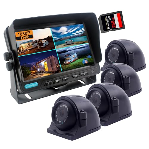 CAMSLEAD 10-Zoll-Digitalmonitor 1080P HD-Rückfahrkamerasystem, HD-DVR-Recorder, 4-Kanal-Eingang, Quad-Split-Screen, 4X 1080P schwere wasserdichte Backup-Seitenansichtskamera für Wohnmobil-Wohnmobil von Camslead