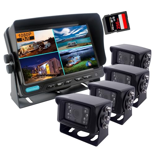 CAMSLEAD 10 Zoll Monitor 1080P Rückfahrkamerasystem, DVR-Recorder, Unterstützung Einer 256-GB-SD-Karte, 4-Kanal-Eingang, Quad-Split-Screen,1080P-Rückfahrkamera für LKW, Anhänger, Wohnmobil, Wohnwagen von Camslead