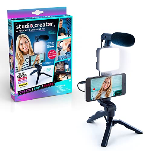 Canal Toys Studio Creator Podcast- und Vlogging-Kit, Telefonhalterung, LED-Licht, Mikrofon + Stativ, Erstellen von Inhalten unterwegs, Alter 6+, Weiß von Canal Toys