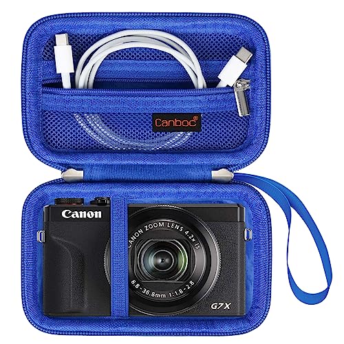 Canboc Kameratasche für Canon PowerShot G7 X Mark II/G7X Mark III Digital 4K Vlogging Kamera, Point and Shoot 4K Videokamera Tasche, Reißverschluss Mesh Tasche passt USB Kabel, Batterien, Blau von Canboc
