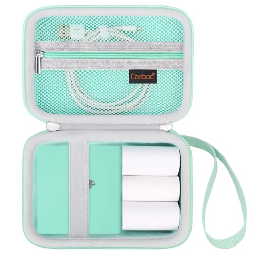 Canboc Tragetasche Kompatibel mit Phomemo M02 Aufkleber Drucker, Tasche Thermo Bluetooth Aufkleber Foto Maker Box für Thermopapier, USB Kabel, grün (nur Fall) von Canboc
