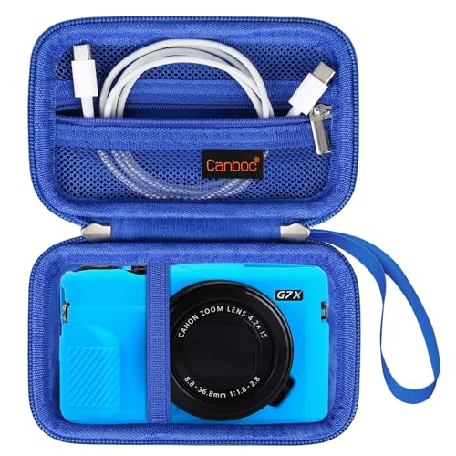 Canboc Tragetasche für Canon PowerShot G7 X Mark II/G7 X Mark III/G5 X Mark II.G7X Digitalkamera, Point and Shoot Vlogging Kameratasche, Reißverschluss Mesh Tasche passt USB Kabel, Batterien, Blau Canboc Tragetasche für Canon PowerShot G7 X Mark II/G7 X Mark III/G5 X Mark II.G7X Digitalkamera, Point and Shoot Vlogging Kameratasche, Reißverschluss Mesh Tasche passt USB Kabel, Batterien, Blau von Canboc