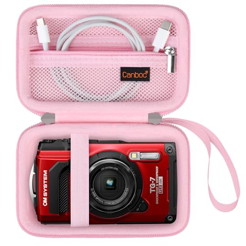 Canboc Tragetasche für OM System Tough TG-7/OM System Olympus TG-6 Unterwasserkamera, wasserdichte Kameratasche, Reißverschluss Mesh Tasche passt USB Kabel, Batterien, Pink (nur Case) von Canboc