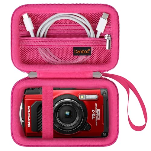 Canboc Tragetasche für OM System Tough TG-7/OM System Olympus TG-6 Unterwasserkamera, wasserdichte Kameratasche, Reißverschluss Mesh Tasche passt USB Kabel, Batterien, Rosered(Nur Fall) von Canboc