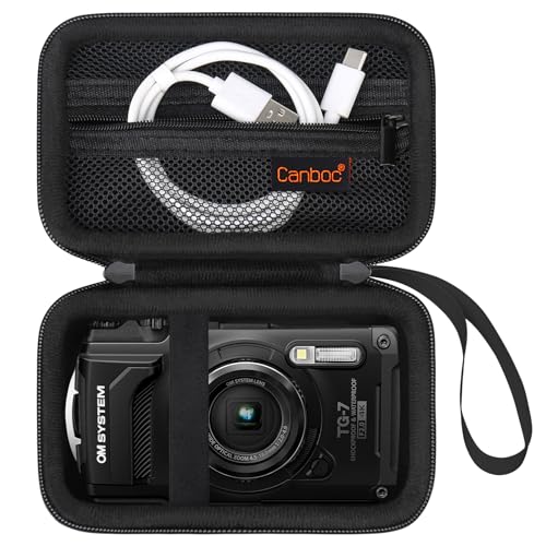 Canboc Tragetasche für OM System Tough TG-7/OM System Olympus TG-6 Unterwasserkamera, wasserdichte Kameratasche, Reißverschluss Mesh Tasche passt USB Kabel, Batterien, Schwarz (Nur Fall) von Canboc