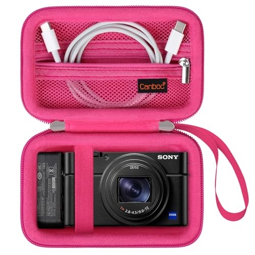 Canboc Tragetasche für Sony RX100 VII/RX100 VI/RX100 V/RX100 IV/RX100 III Kompakte Digitalkamera, Point and Shoot Vlogging Kameratasche, Reißverschluss Mesh Tasche passt USB Kabel, Batterien, Rosered von Canboc
