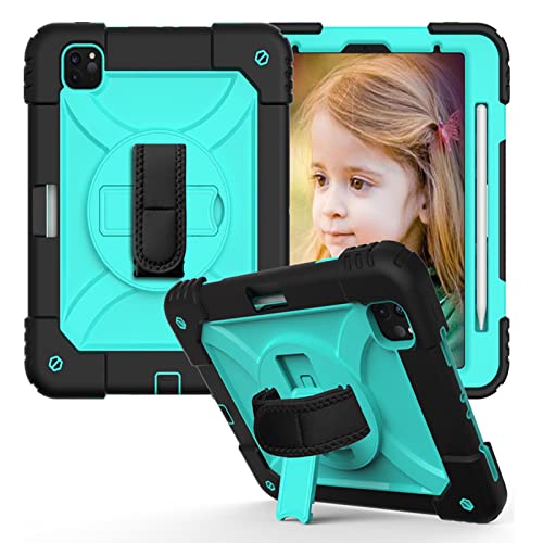 Schutzhülle für iPad Pro 11, 3. Generation 2021/2. Generation 2020/1. Generation 2018, mit Stifthalter, um 360° drehbarer Handschlaufe und Ständer, sturzsichere, Bunte Hülle, Schwarz/Minzgrün Schutzhülle für iPad Pro 11, 3. Generation 2021/2. Generation 2020/1. Generation 2018, mit Stifthalter, um 360° drehbarer Handschlaufe und Ständer, sturzsichere, Bunte Hülle, Schwarz/Minzgrün von Cancan