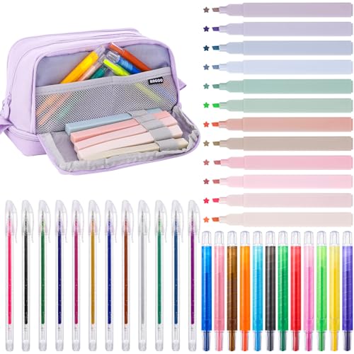 Candcamp Ästhetisches Schreibwaren-Set mit Federmäppchen, 12 Farbstifte, 12 Pastell-Textmarker, 12 farbige Glitzer-Gelstifte, Schreibwaren-Set für Studenten Candcamp Ästhetisches Schreibwaren-Set mit Federmäppchen, 12 Farbstifte, 12 Pastell-Textmarker, 12 farbige Glitzer-Gelstifte, Schreibwaren-Set für Studenten von Candcamp