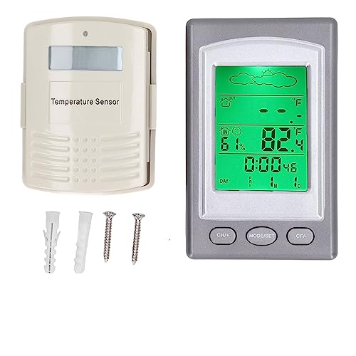 Candeon Funk Wetterstation Mit Außensensor, Funk Thermometer Innen Außen Hygrometer Raumthermometer Außenthermometer Funkwetterstation Mit Wettervorhersage, Temperaturanzeige, Uhrzeitanzeige, Wecker von Candeon
