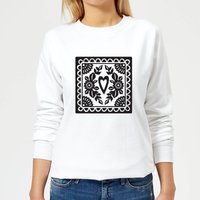 Black Cut Heart Pattern Heart Women's Sweatshirt - White - 5XL von Candlelight