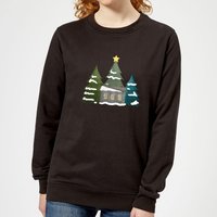 Cabin And Trees Damen Weihnachtspullover – Schwarz - 5XL von Candlelight