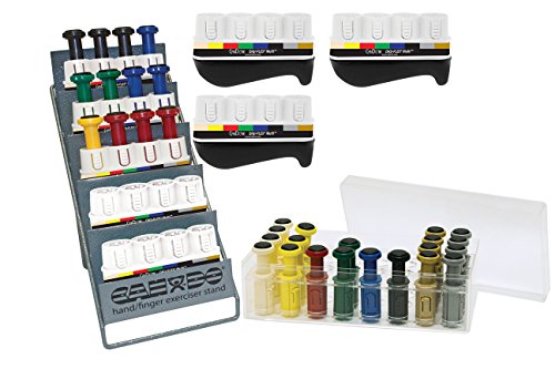 CanDo Handtrainer, Fingertrainer Digi-Flex® - 8 Basisgeräte, 32 Knöpfe (je 4 pro Schwierigkeitsgrad - sehr sehr leicht bis ultra schwer), Aufbewahrungsbox und Display von Cando