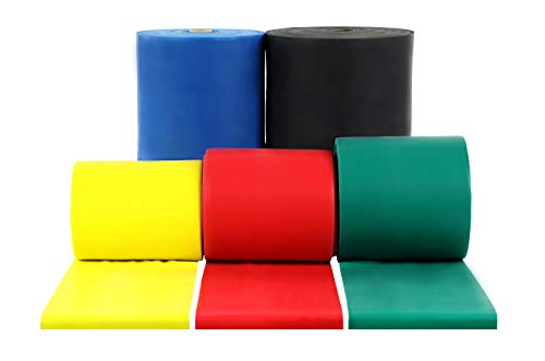 CanDo Trainingsband / Gymnastikband 5er Set, Länge jeweils 46 m, Übungsband - gelb, rot, grün, blau, schwarz (sehr leicht bis sehr schwer) von Cando