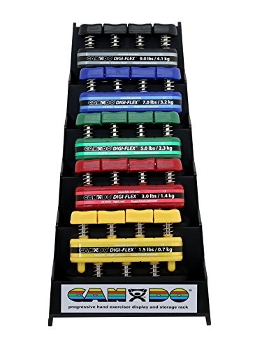 Cando® Digi-Flex® Handtrainer-Set, Fingergriff-Stärker, Set mit 5 Stück (1 pro Schwierigkeitsgrad – sehr einfach bis sehr schwierig) und Aufsteller von Cando