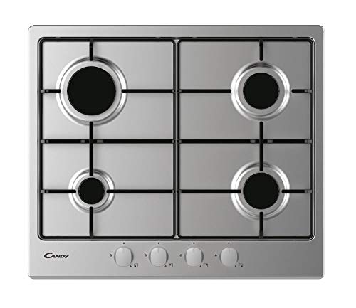 Candy Idea CDOY6GRX Gaskochfeld, 4 Brenner, emailliertes Grillrost, 59,5 x 51 x 1 cm, Edelstahl von Candy