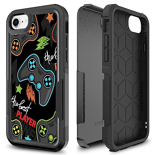 Candykisscase Hülle für iPhone SE 2022, Gaming Controller Videospiel Player Muster Stoßdämpfung Hard PC und Innen Silikon Hybrid Dual Layer Defender Case für iPhone 7/8/SE 2020 von Candykisscase