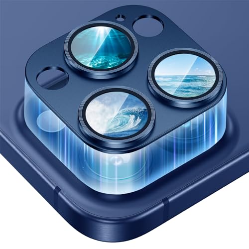 Canlaten·U für iPhone 15 Pro Kameraschutz/iPhone 15 Pro Max Kameraschutz,Kamera Schutzglas, 9H Härte Kratzfest Blasenfrei, HD Gehärtetes Metallglas Kamera Schutzfolie-Blau von Canlaten·U
