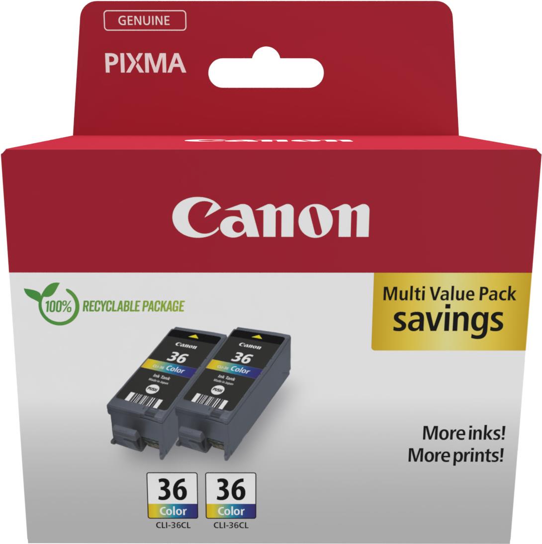 Canon CLI-36 Color Twin Pack - 2er-Pack - 12 ml - Farbe (Cyan, Magenta, Gelb) - original - Tintenbehälter - für PIXMA iP100 with battery, iP110, TR150, TR150 with Battery Pack, RC-IP100 (1511B025) von Canon