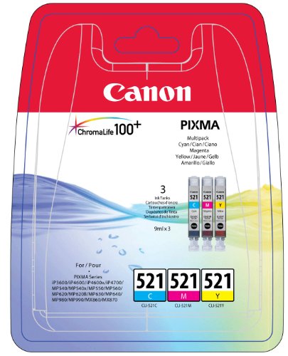 Canon CLI-521 C M Y Vorteilspack 3 Tintenpatronen (Cyan Magenta Gelb) (Veraltete Kunststoffverpackung 2018) von Canon