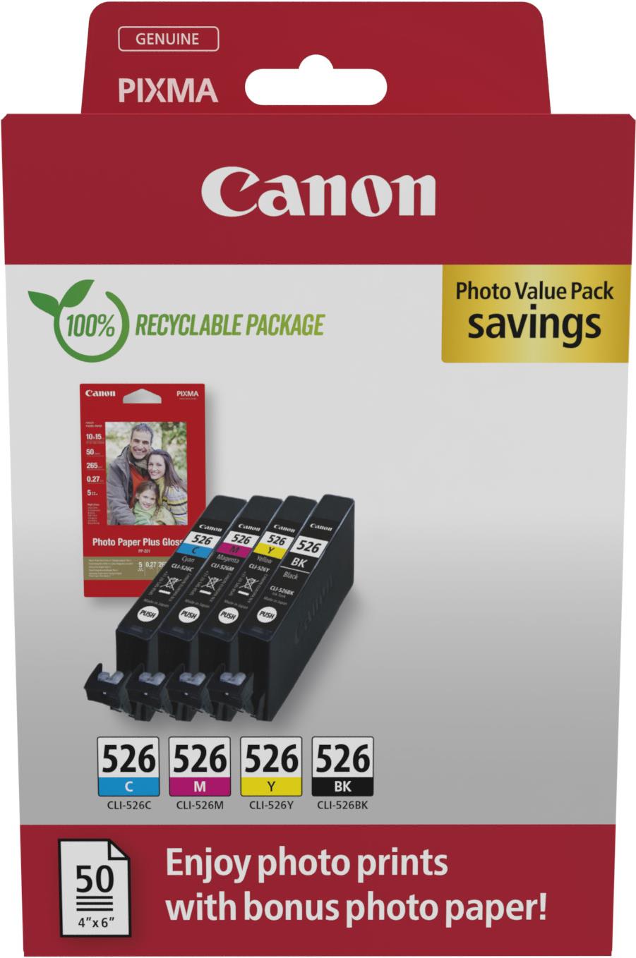 Canon CLI-526 BK/C/M/Y Photo Value Pack - 9 ml - 9 ml - 4 Stück(e) - Foto-Wertpaket (4540B019) von Canon